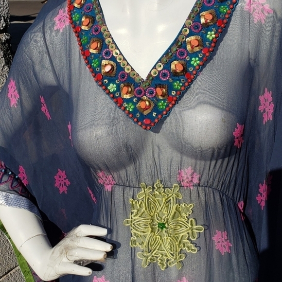 RIVA SILK Kaftan Style Long Printed‎ Dress - Picture 6 of 8